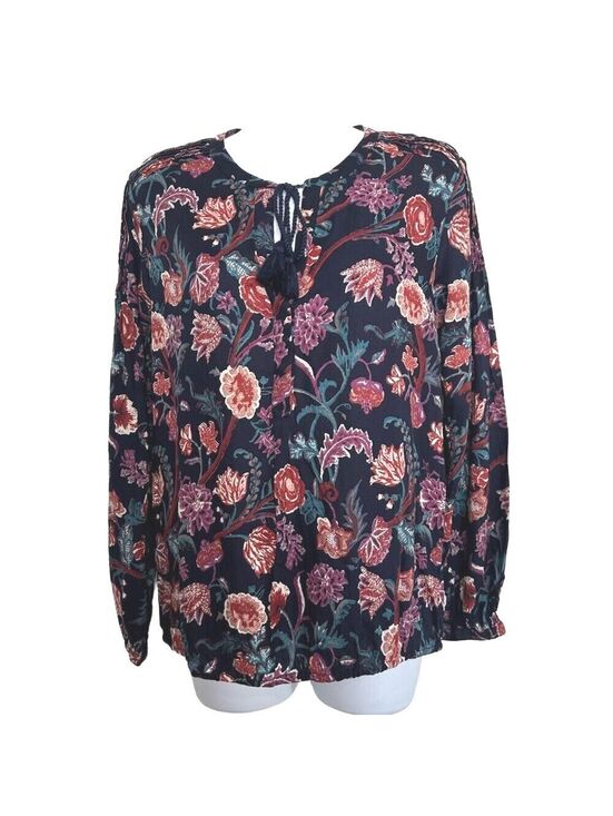 Lucky Brand Tops - Lucky Brand Women's Small Boho Floral Print Blouse with Tassel Tie - Multi